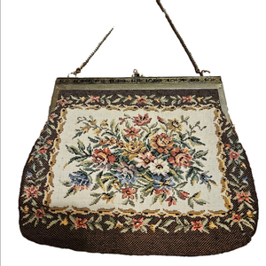 👛 Vintage 1930's Tapestry Purse  Handbag with single string chain  floral print